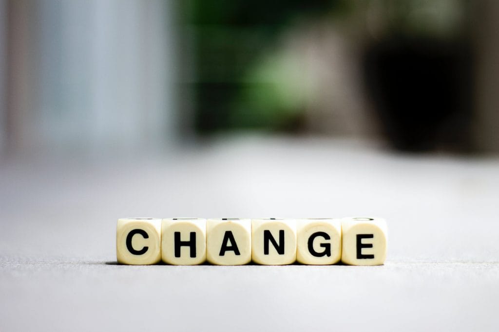 The picture shows letter cubes that form the word &quot;CHANGE&quot;.