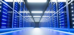 This picture shows a server room in blue light.