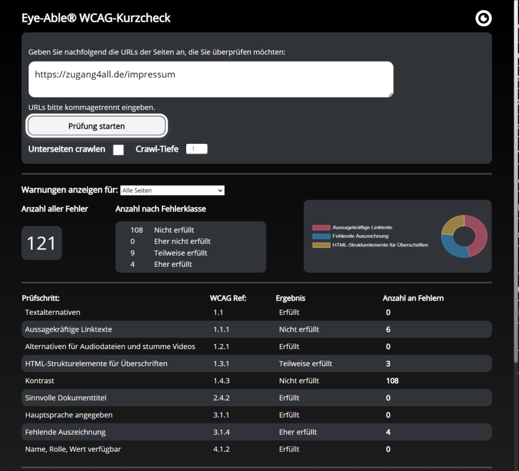 Menu di Eye-Able BITV-Checker