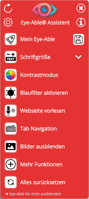 Die Abbildung zeigt die Eye-Able Toolbar in rot.