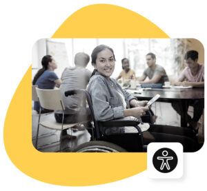 Woman in wheelchair in a meeting