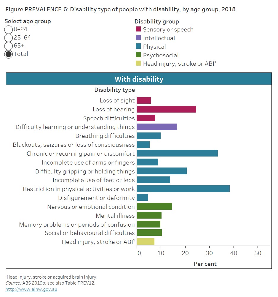 Statistik über die Anzahl von Menschen mit Behinderungen geordnet nach Art der Behinderung