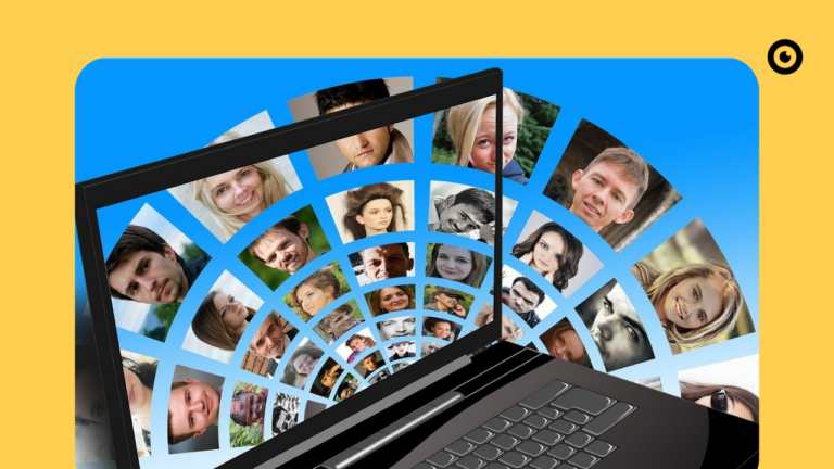 Pictures of people in a circle in a laptop