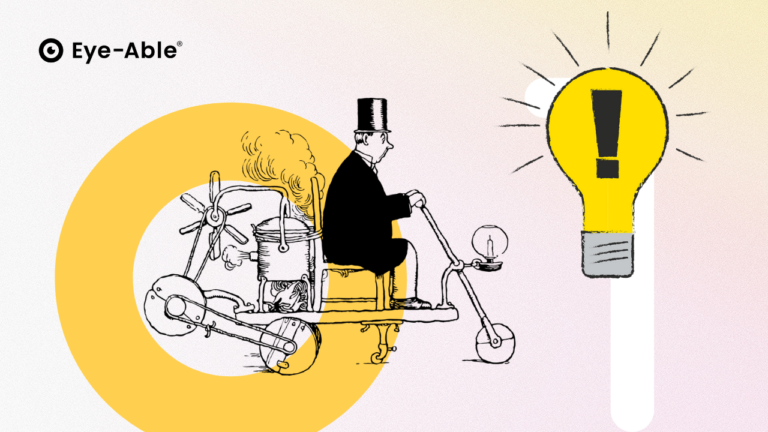 On the left-hand side of the picture, a yellow light bulb is depicted in a graphic style. It contains a black exclamation mark. The right-hand side of the picture shows a man with a top hat on a steam engine on wheels.