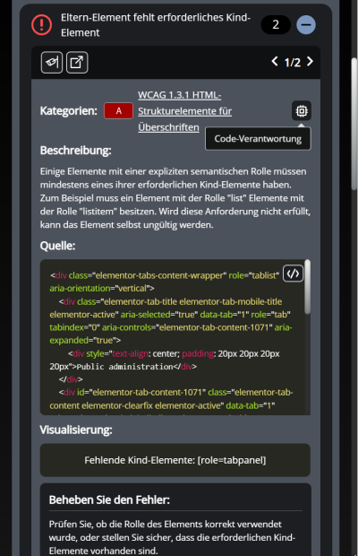 Fehlerbeispiel in Eye-Able Audit